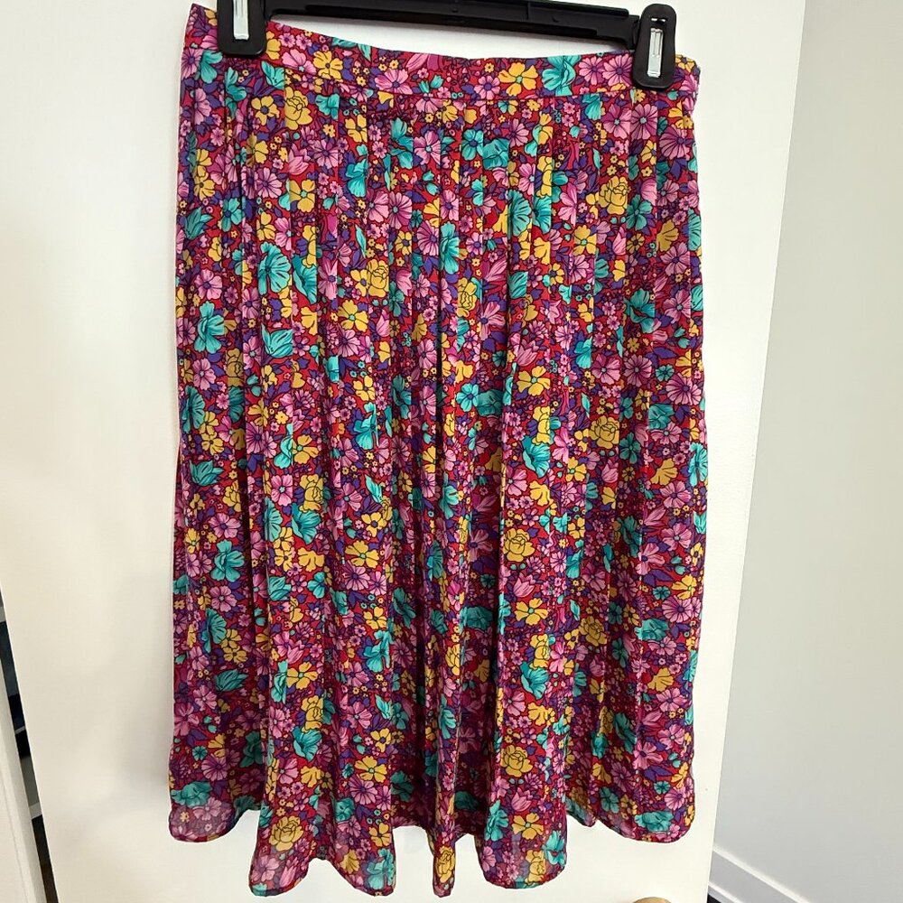 Vintage Pink Floral Print Pleated Skirt